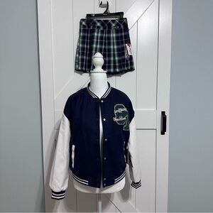 Limited Too Navy and White Varsity Jacket With Matching Pleated Skort!